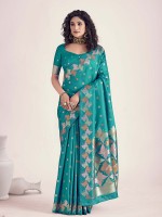 Teal Blue Soft Banarasi Silk Saree